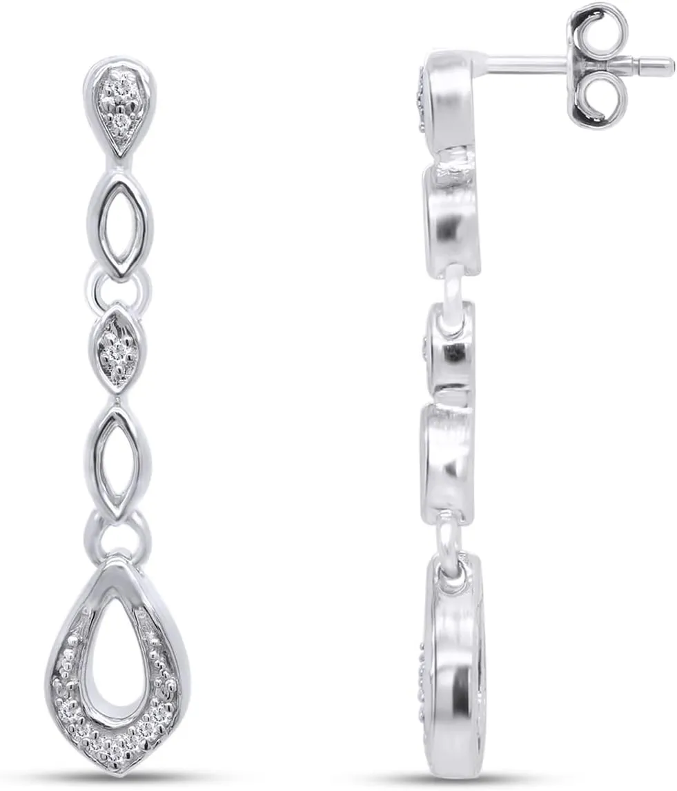 14K Gold Plated 925 Sterling Silver Diamond Accent Drop Dangle Earrings For Women Valentine's Day Gift For Her