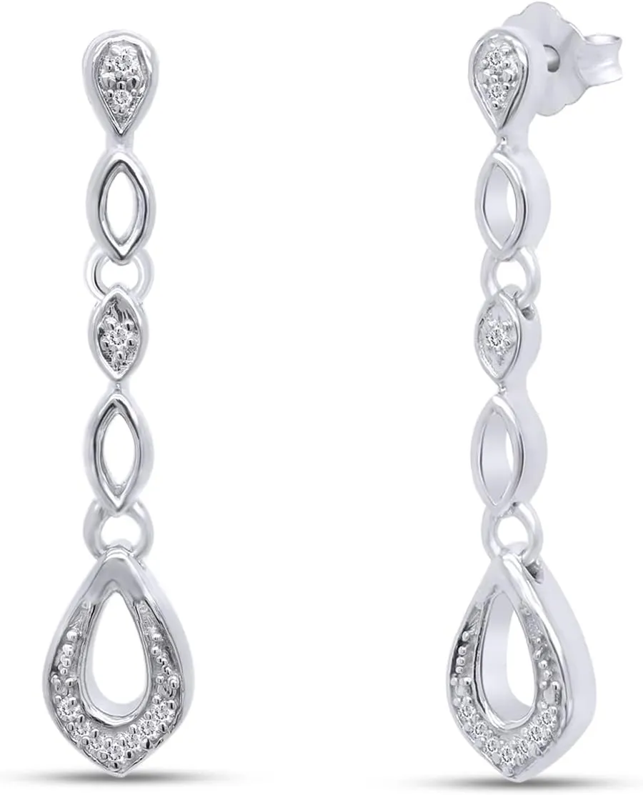 14K Gold Plated 925 Sterling Silver Diamond Accent Drop Dangle Earrings For Women Valentine's Day Gift For Her