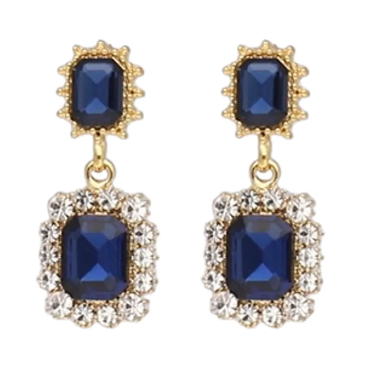 14K Gold Plated Square Antique Gemstone Renaissance Dangle Drop Bling Stylish Handmade Earring for Women Hypoallergenic Holiday Christmas Gift for Her (Square- BlueStone Sapphire)