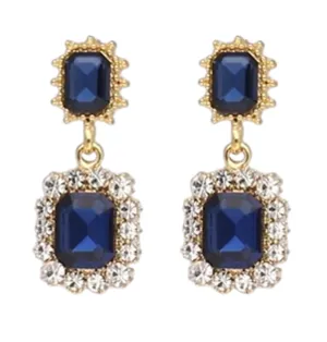 14K Gold Plated Square Antique Gemstone Renaissance Dangle Drop Bling Stylish Handmade Earring for Women Hypoallergenic Holiday Christmas Gift for Her (Square- BlueStone Sapphire)