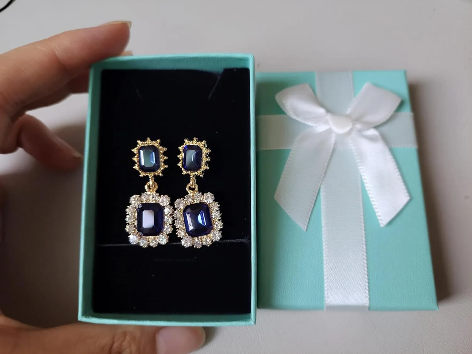 14K Gold Plated Square Antique Gemstone Renaissance Dangle Drop Bling Stylish Handmade Earring for Women Hypoallergenic Holiday Christmas Gift for Her (Square- BlueStone Sapphire)