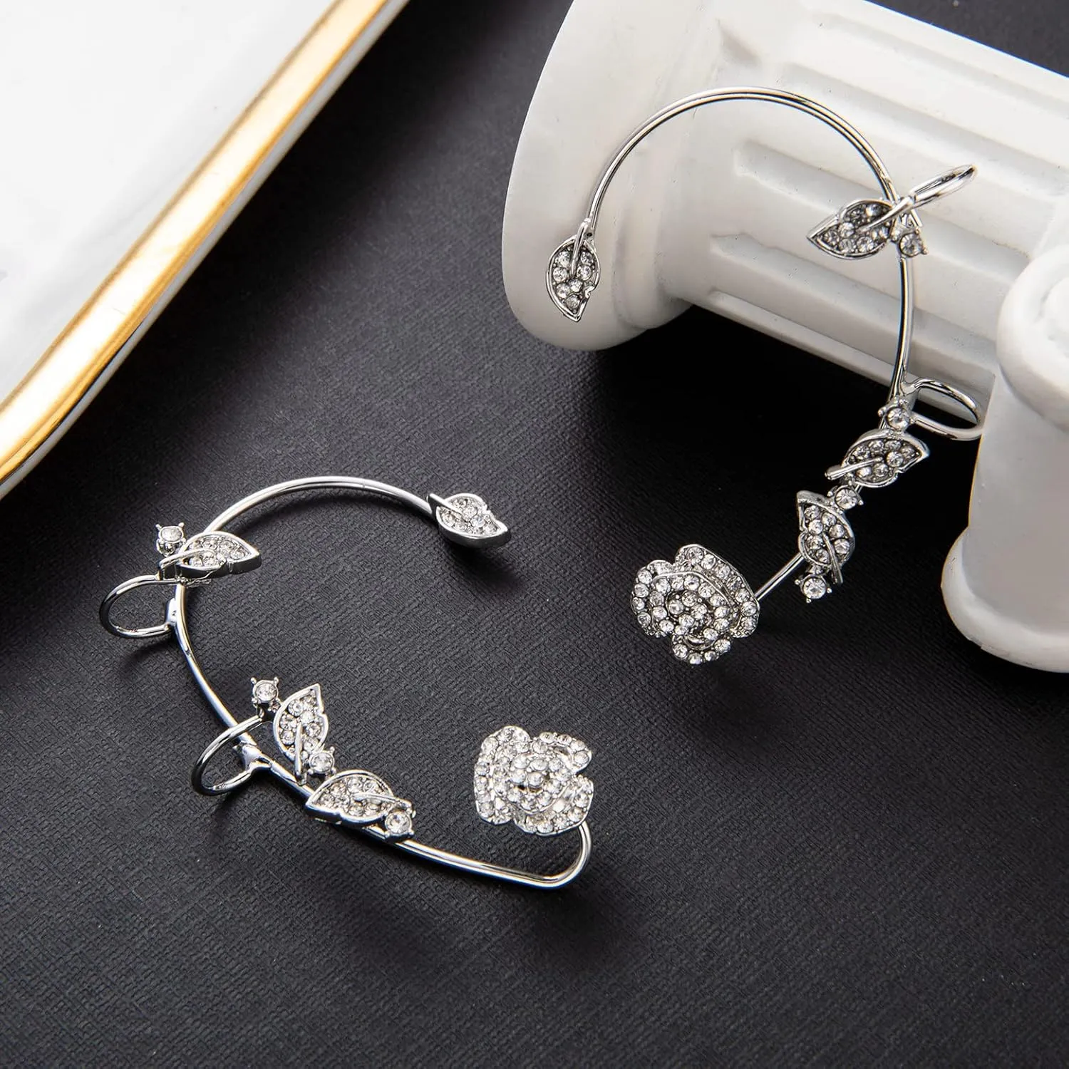 2 Pair Ear Clip Earrings for Women Clip on Earrings Non Pierced Earring Rose Flower Moon Star Clip Earrings Set