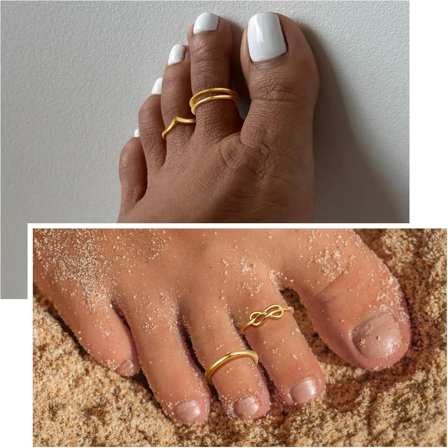 4pcs Toe Rings for Women Non Tanish Adjustable Gold Toe Rings Set Simple Cz Minimalist Ring for Women Beach Foot Jewelry