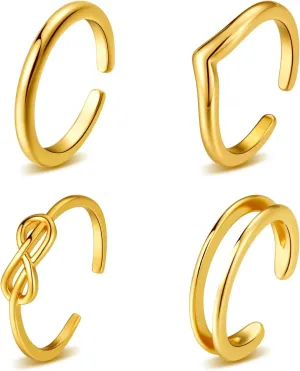4pcs Toe Rings for Women Non Tanish Adjustable Gold Toe Rings Set Simple Cz Minimalist Ring for Women Beach Foot Jewelry