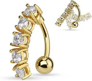 5 CZ Vertical Drop Reverse Belly Button Ring Surgical Steel 14g Top Down Navel Ring (Gold Tone)