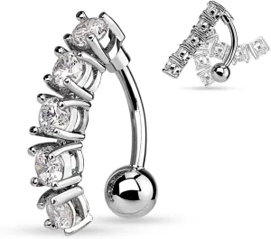 5 CZ Vertical Drop Reverse Belly Button Ring Surgical Steel 14g Top Down Navel Ring (Silver Tone)