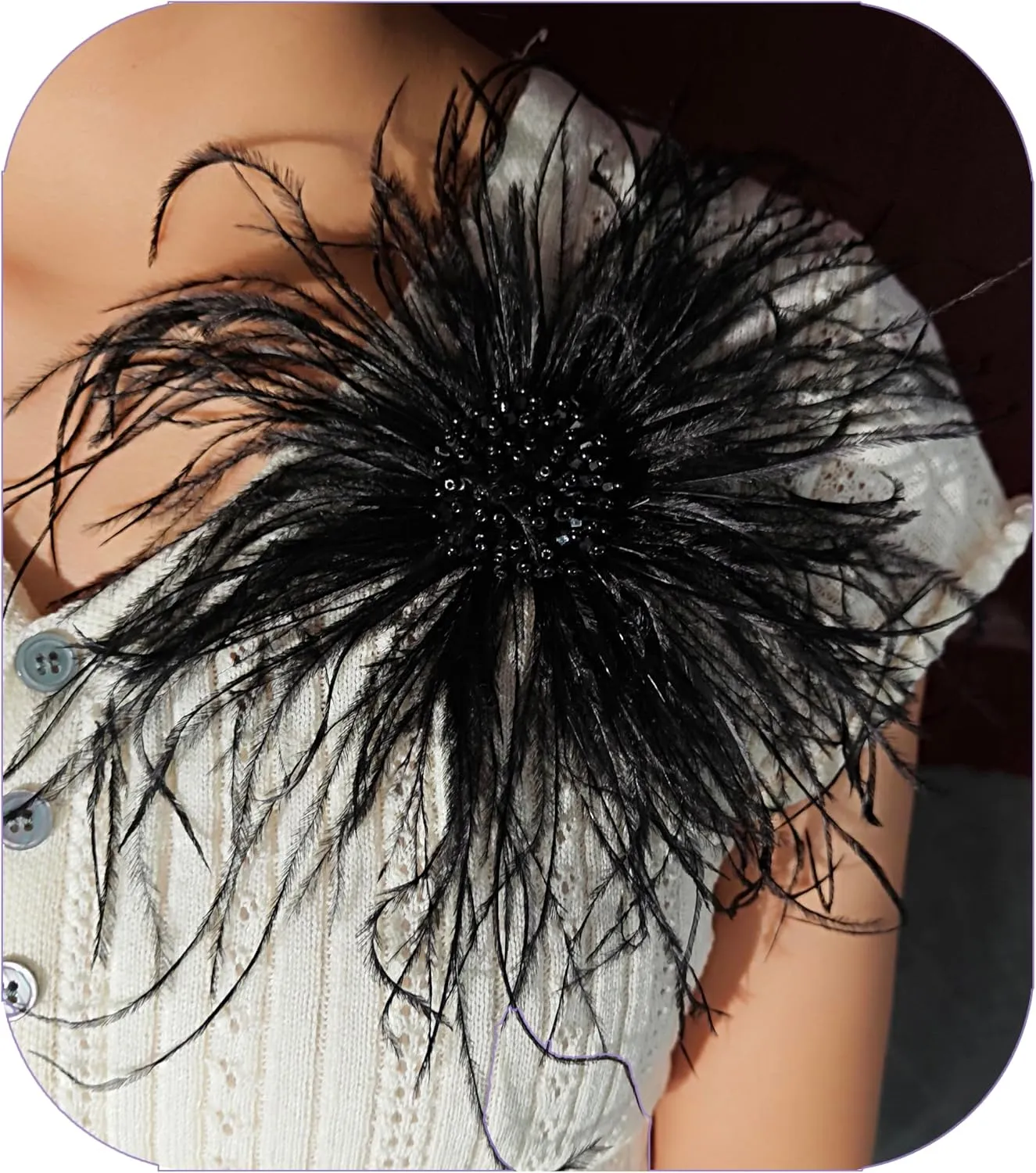 8inches Extra large feather and crystal brooch, Wedding or gala guest, Gift for her