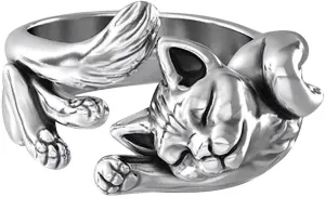 925 Sterling Silver Cute Cat Rings Adjustable Dainty Rings for Women Cat Promise Statement Ring for Cat Lovers