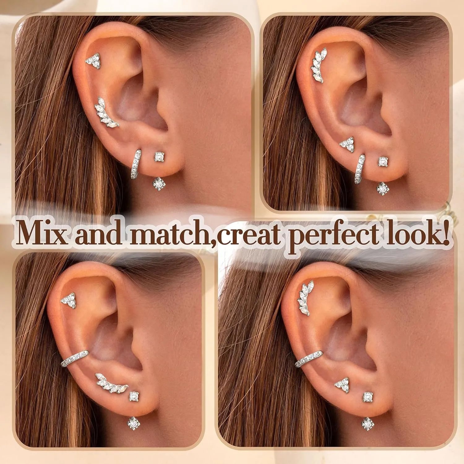 925 Sterling Silver Earrings for Women Trendy - 14K Gold Plated Earrings Set for Multiple Piercing Hypoallergenic Earrings Stacks for Sensitive Ears Dainty Gold Cartilage Earring Studs Pack Small Tragus Helix Cartilage Piercing Jewelry