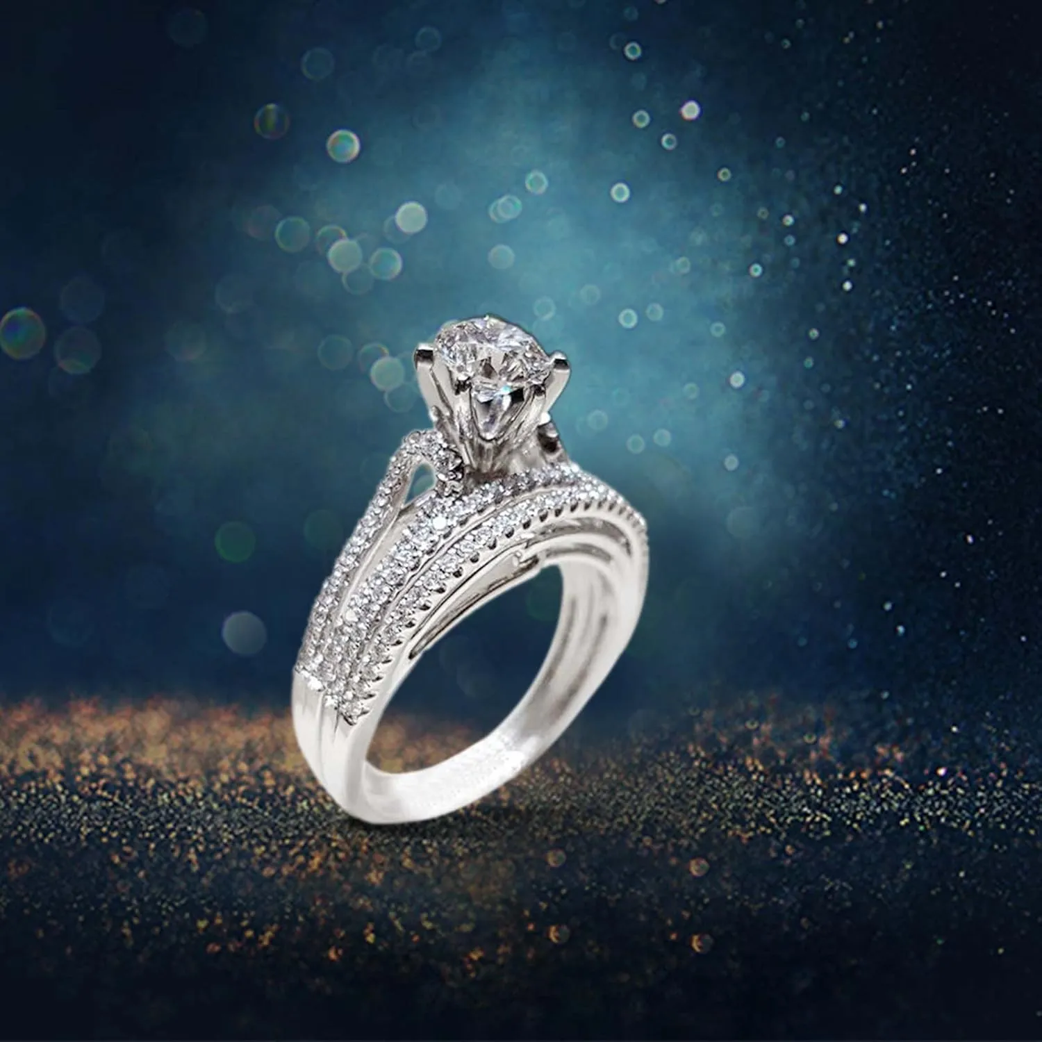 925 Sterling Silver Gemstone Ring Vintage Cubic Zirconia Rings For Women White Gold Plated Wedding Bridal Band Ring