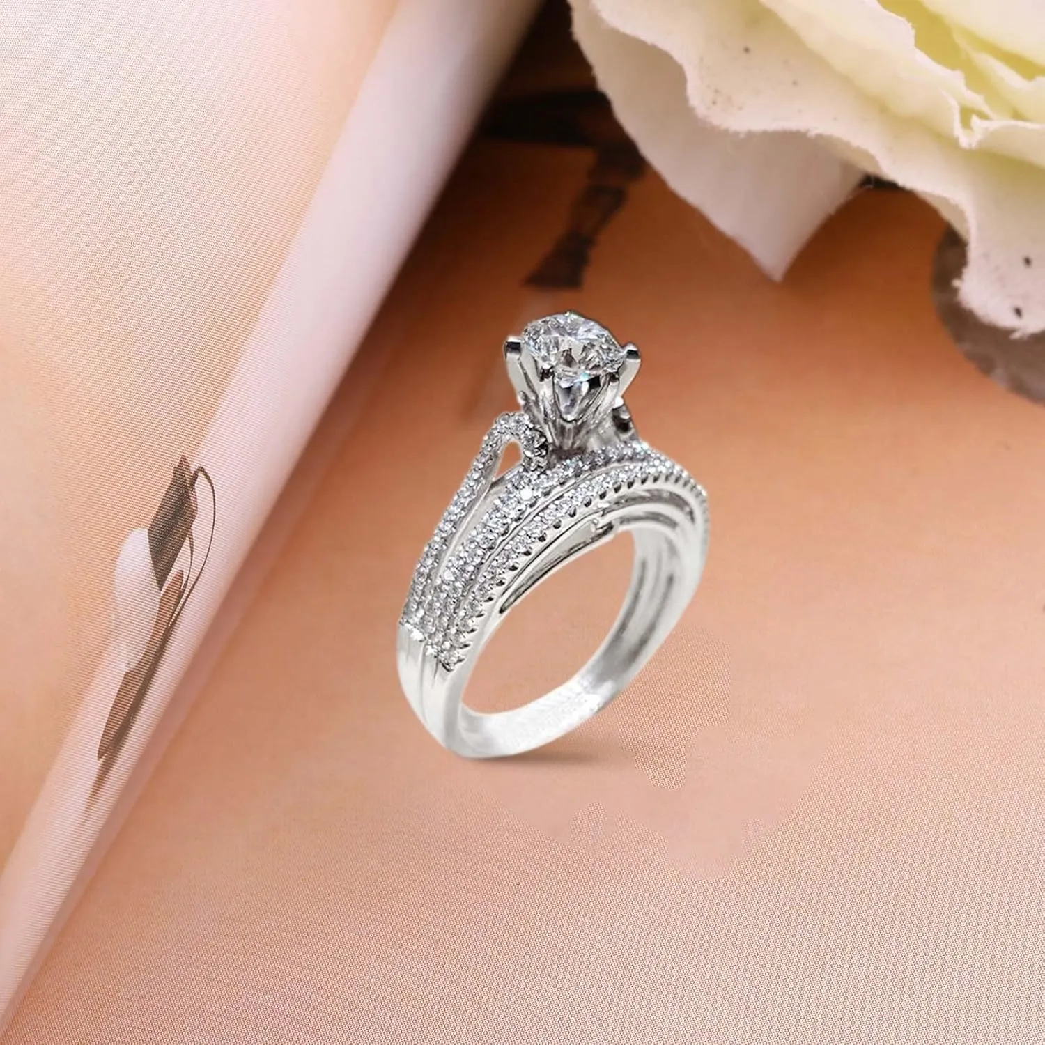 925 Sterling Silver Gemstone Ring Vintage Cubic Zirconia Rings For Women White Gold Plated Wedding Bridal Band Ring