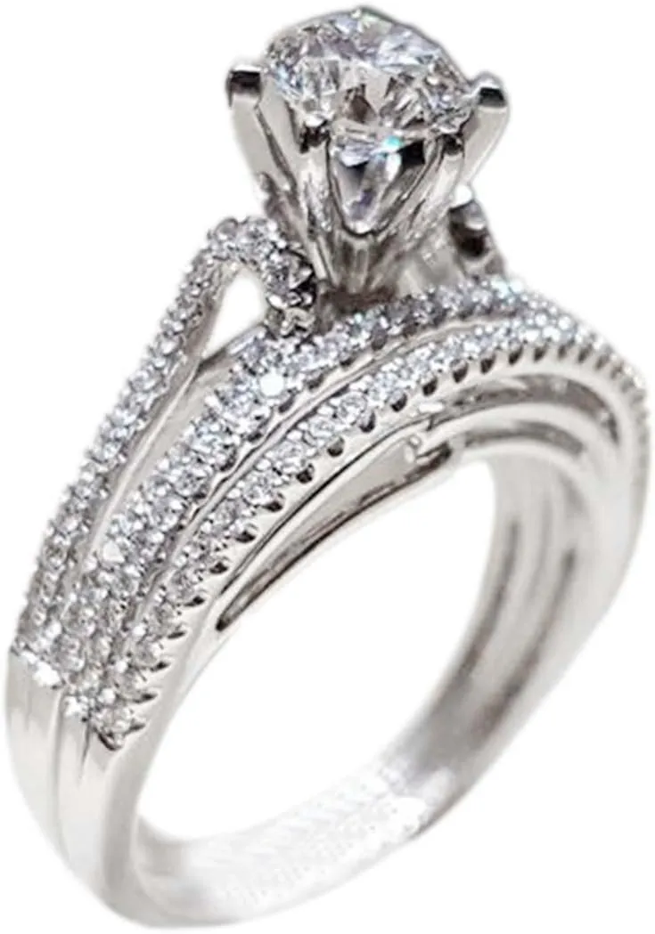 925 Sterling Silver Gemstone Ring Vintage Cubic Zirconia Rings For Women White Gold Plated Wedding Bridal Band Ring