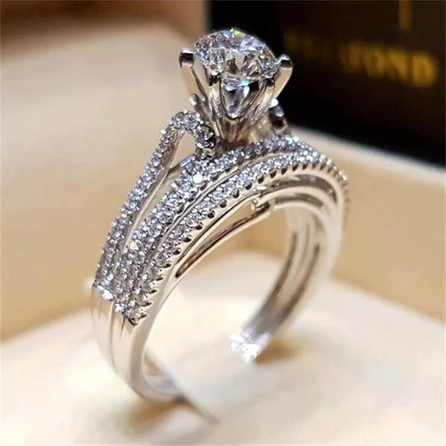 925 Sterling Silver Gemstone Ring Vintage Cubic Zirconia Rings For Women White Gold Plated Wedding Bridal Band Ring