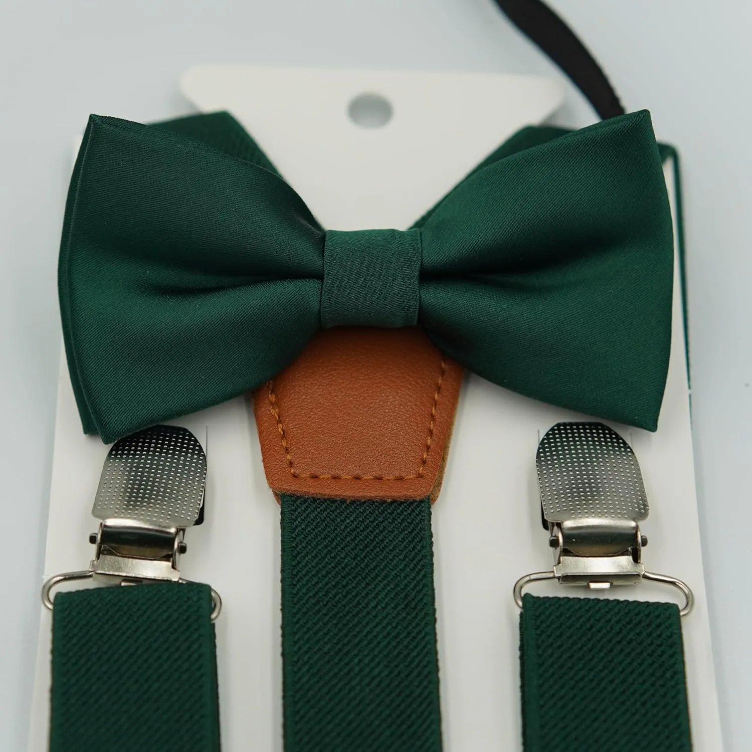 Adjustable Baby Boy Suspenders and Bow Tie, Pre-tied Kids Bowtie and Elastic Suspenders with 4 Strong Metal Clips