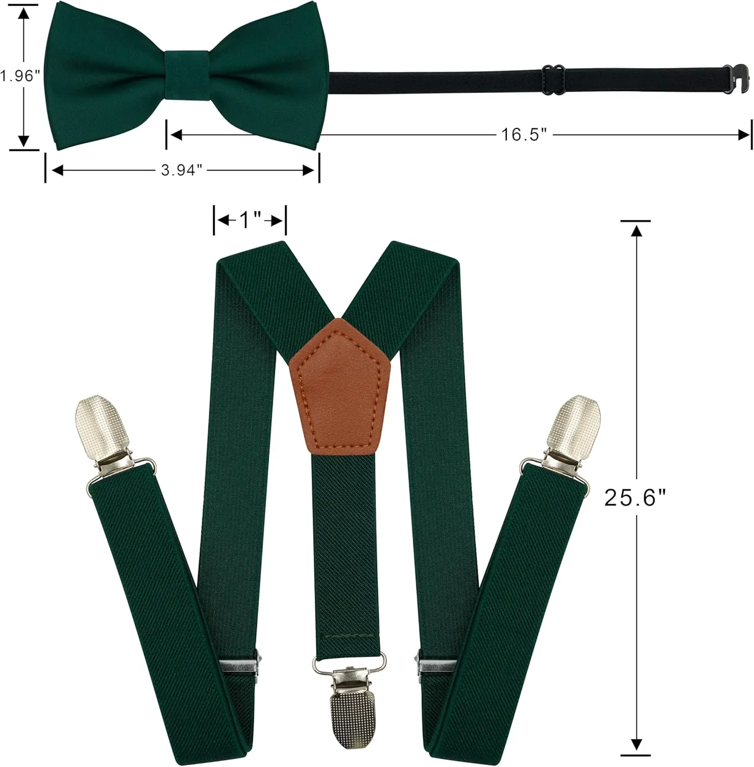 Adjustable Baby Boy Suspenders and Bow Tie, Pre-tied Kids Bowtie and Elastic Suspenders with 4 Strong Metal Clips