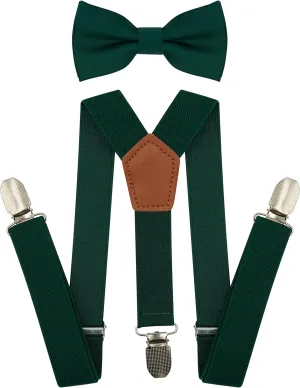 Adjustable Baby Boy Suspenders and Bow Tie, Pre-tied Kids Bowtie and Elastic Suspenders with 4 Strong Metal Clips