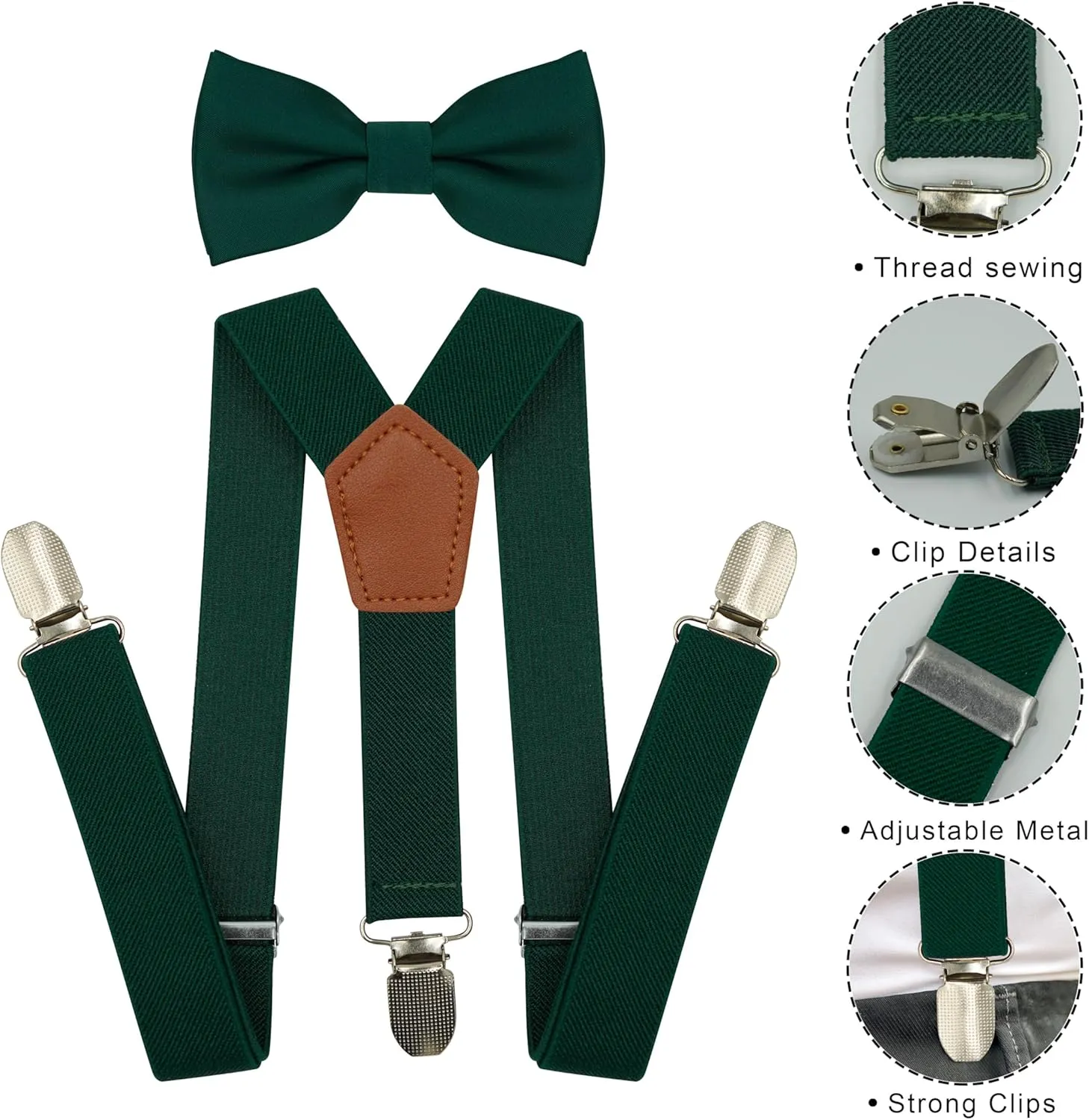 Adjustable Baby Boy Suspenders and Bow Tie, Pre-tied Kids Bowtie and Elastic Suspenders with 4 Strong Metal Clips
