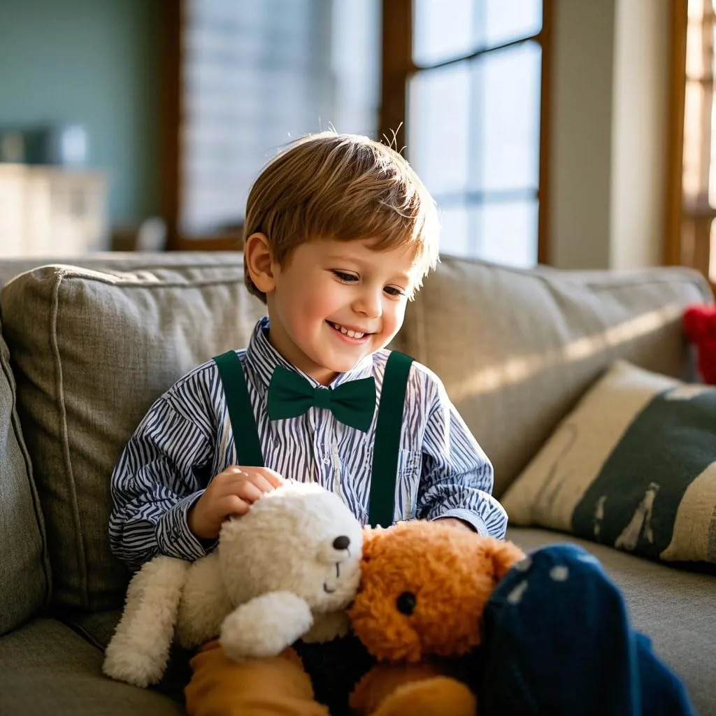Adjustable Baby Boy Suspenders and Bow Tie, Pre-tied Kids Bowtie and Elastic Suspenders with 4 Strong Metal Clips