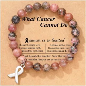 Aktully Breast Cancer Awareness Bracelets for Women Inspirational Bracelets Natural Stone Bead Bracelets for Women Best Friend Handmade