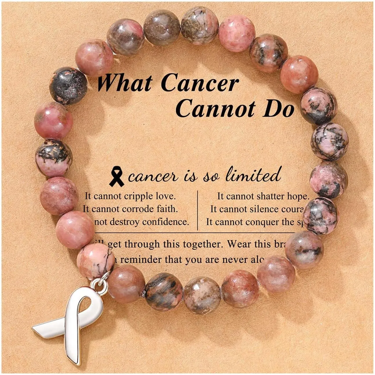 Aktully Breast Cancer Awareness Bracelets for Women Inspirational Bracelets Natural Stone Bead Bracelets for Women Best Friend Handmade