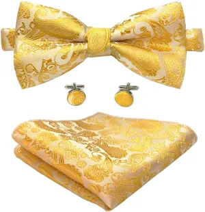 CANGRON Men Pre-Tied Paisley Bow Ties Pocket Square Cufflinks Bowties Set BSP3ZH