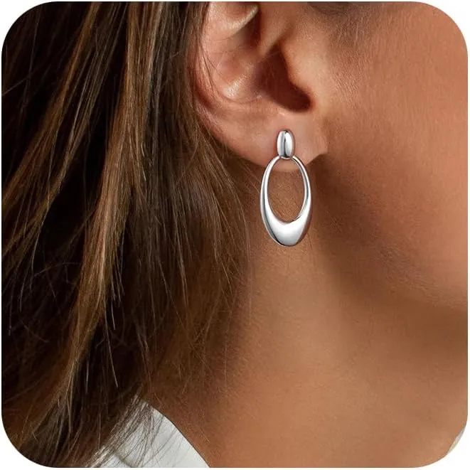Chunky Silver Earrings for Women: Statement Silver Huggie Hoop Earrings Hypoallergenic Lightweight Dangle Earrings for Women Thick Sterling Silver Post Hoop Earrings Everyday Jewelry for Women