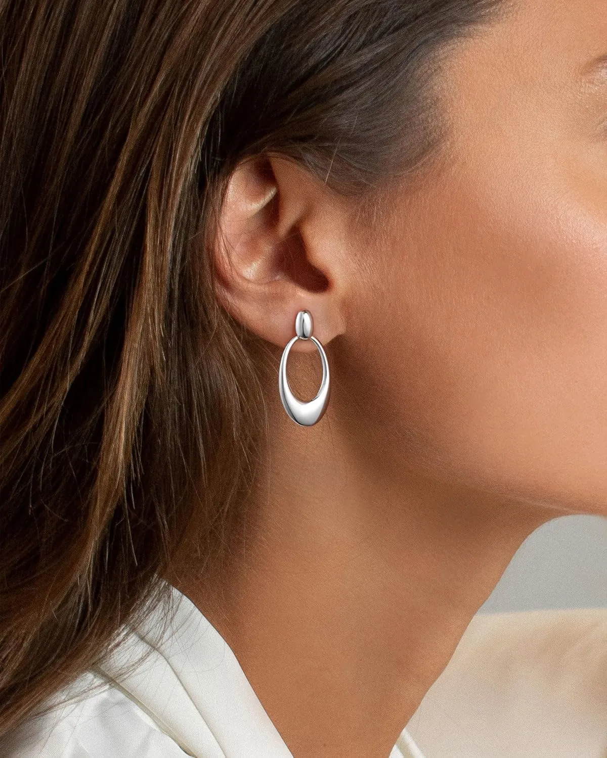 Chunky Silver Earrings for Women: Statement Silver Huggie Hoop Earrings Hypoallergenic Lightweight Dangle Earrings for Women Thick Sterling Silver Post Hoop Earrings Everyday Jewelry for Women