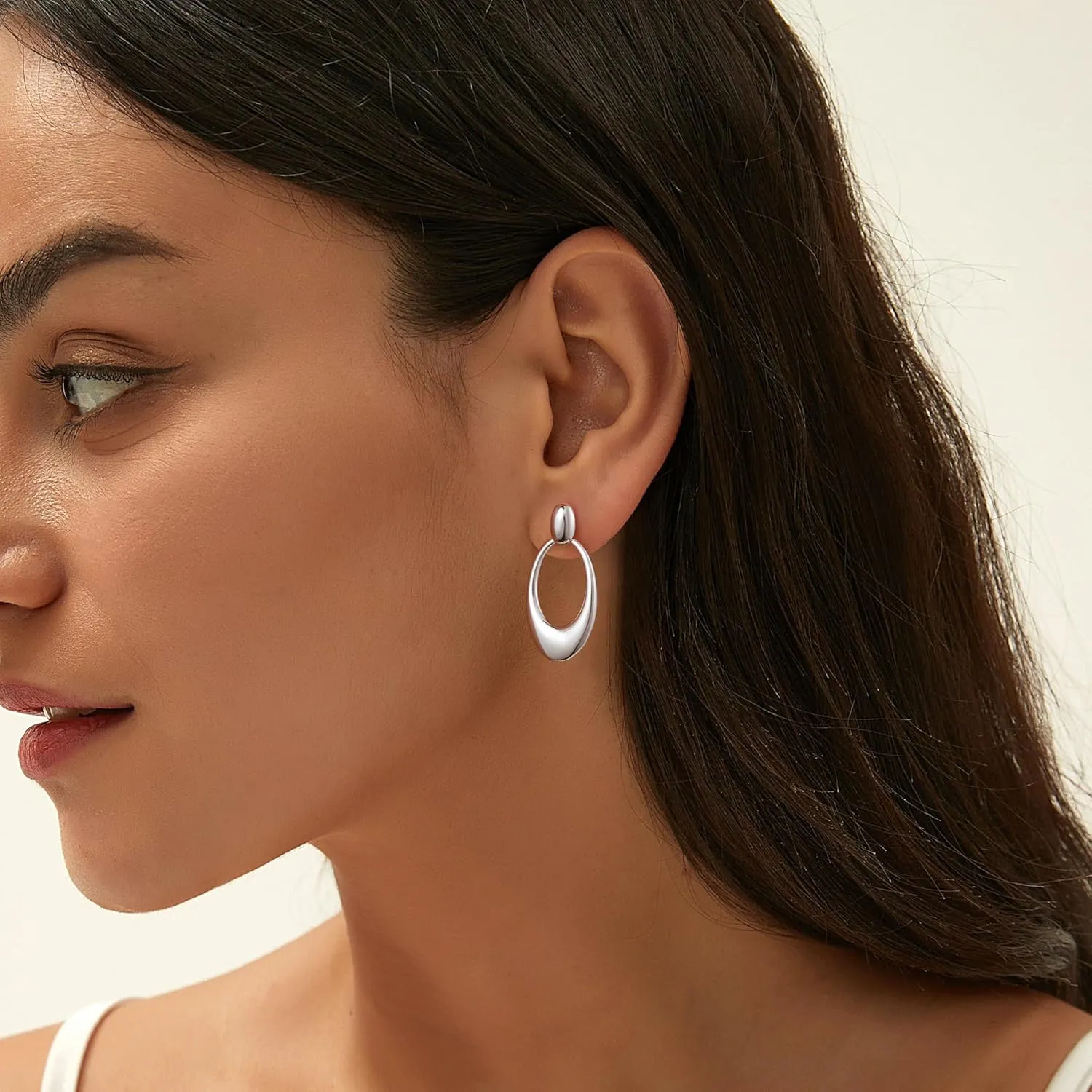 Chunky Silver Earrings for Women: Statement Silver Huggie Hoop Earrings Hypoallergenic Lightweight Dangle Earrings for Women Thick Sterling Silver Post Hoop Earrings Everyday Jewelry for Women