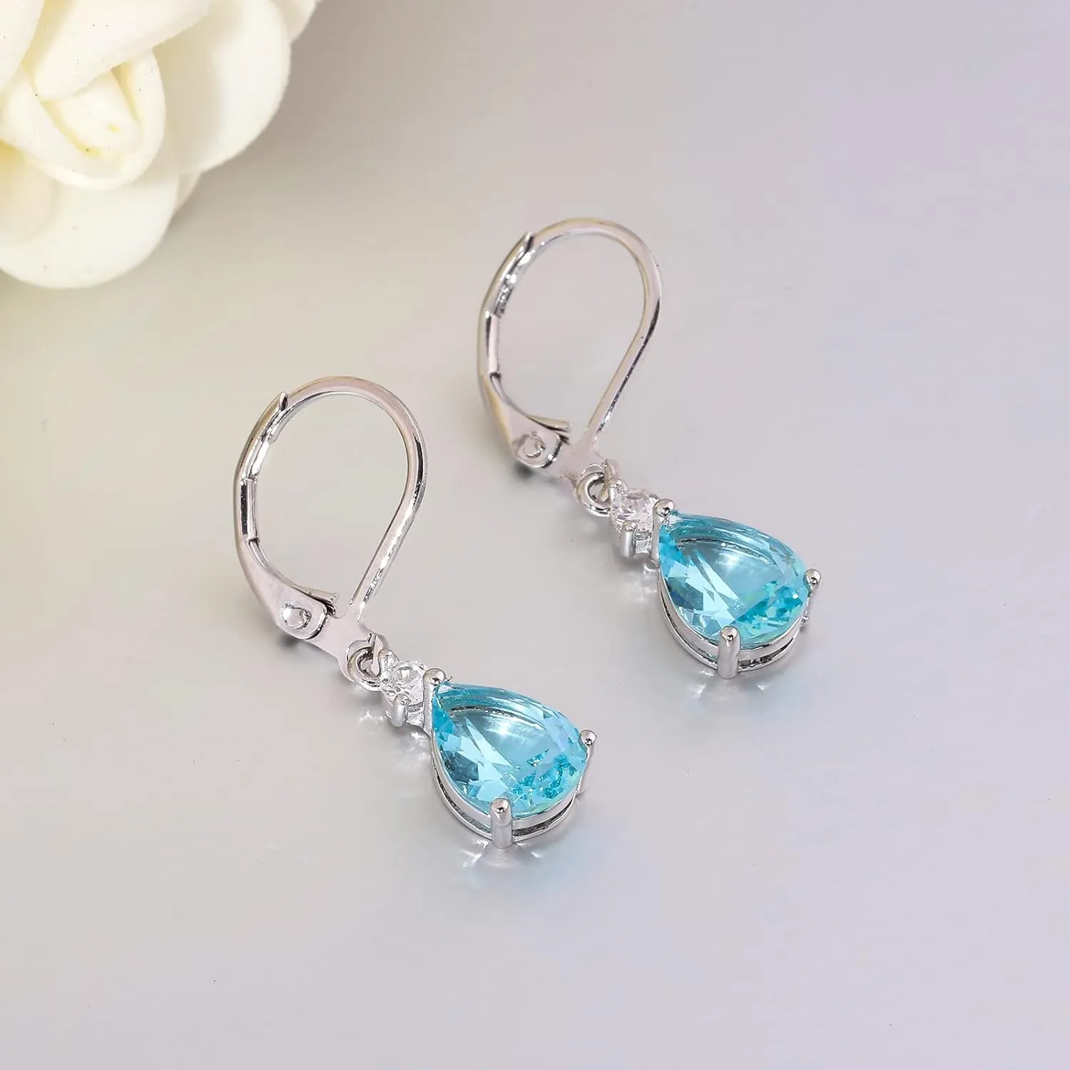 CiNily Teardrop Leverback Dangle Earrings for Women Hypoallergenic 14K Gold Plated Cubic Zircon Drop Earrings Fashion Crystal Earrings for Girls Jewelry Christmas Gifts
