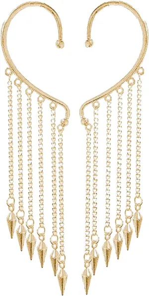 CSIYANJRY99 Gold Silver Long Tassel Ear Cuff Chain Earrings,Punk Retro Ear Crawler Earrings,Hip Hop Ear Wrap Droping Earrings for Women Gifts