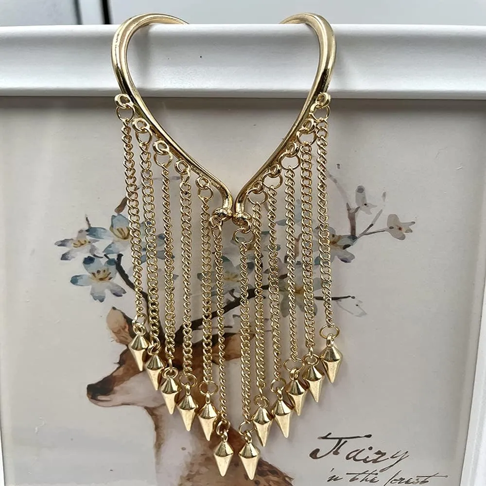 CSIYANJRY99 Gold Silver Long Tassel Ear Cuff Chain Earrings,Punk Retro Ear Crawler Earrings,Hip Hop Ear Wrap Droping Earrings for Women Gifts