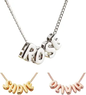 Custom Bubble Name Sterling Silver Initial Necklace - Movable 3D Puffy Letter Necklace Gift for Her