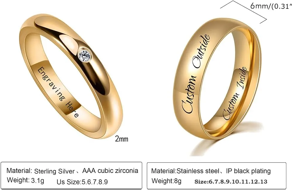 Custom Engraved Couple Rings for Men and Women Matching Promise Rings for Him and Her Engagement Rings Mens Wedding Band Tungsten Personalized Wedding Jewelry for Wife Husband,with Box
