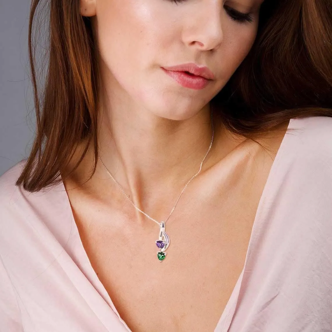 DayOfShe 925 Sterling Silver Personalized Heart Necklace with Birthstone Custom Mom Necklace with Names Engraved Infinity Promise Pendant for Her