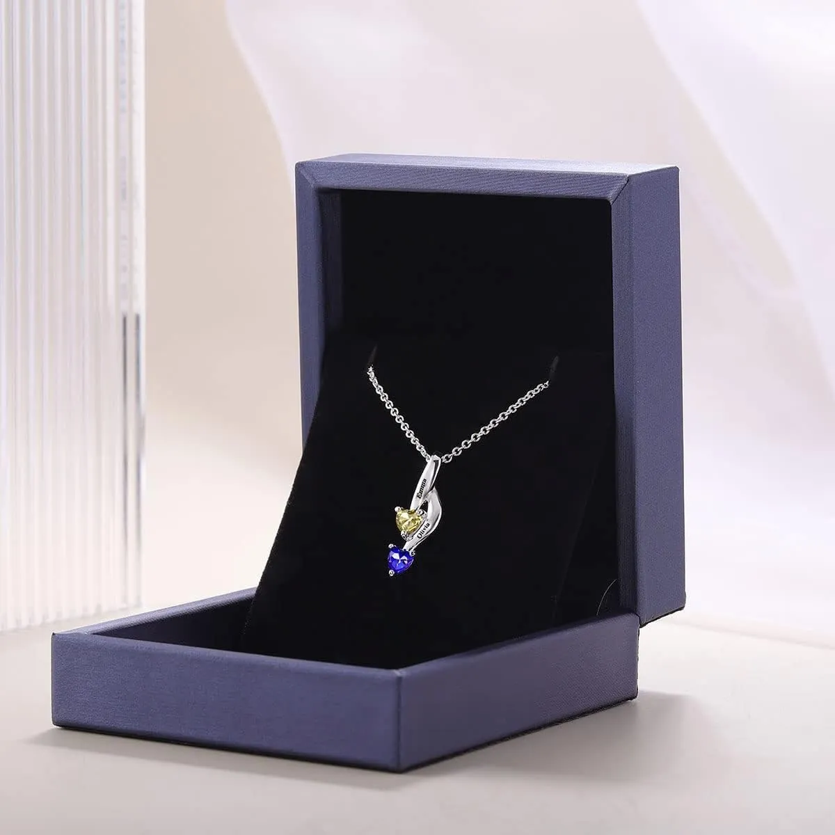DayOfShe 925 Sterling Silver Personalized Heart Necklace with Birthstone Custom Mom Necklace with Names Engraved Infinity Promise Pendant for Her