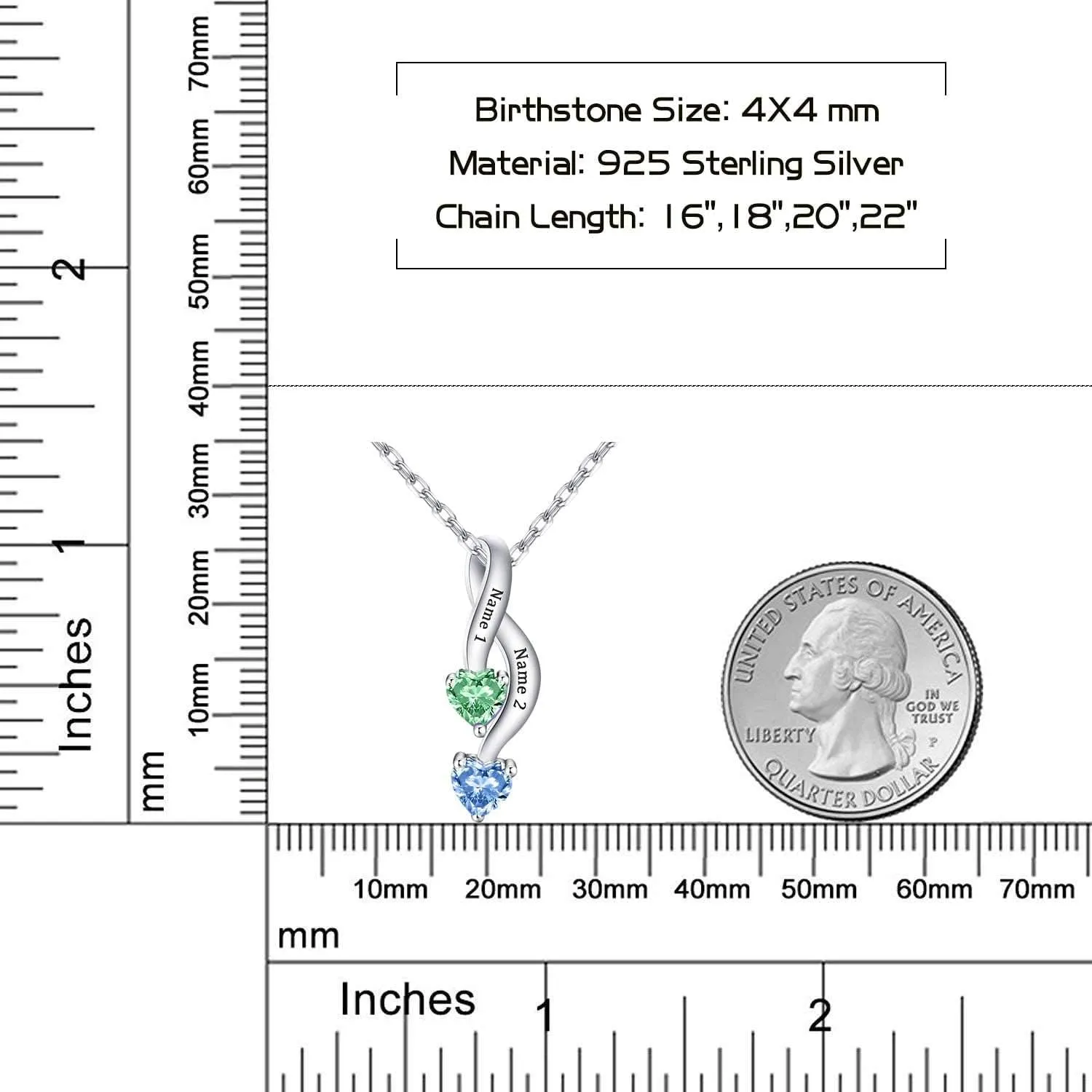 DayOfShe 925 Sterling Silver Personalized Heart Necklace with Birthstone Custom Mom Necklace with Names Engraved Infinity Promise Pendant for Her