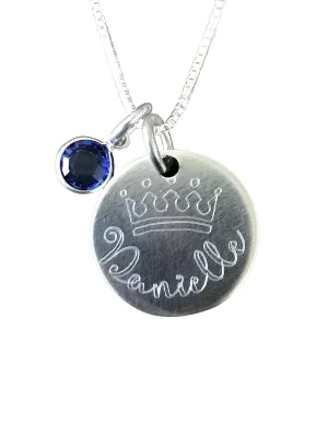Engraved Necklace Crown Necklace Name Necklace Custom Necklace Birthstone Jewelry Crown Jewelry Gift for Daughter Daughter Necklace