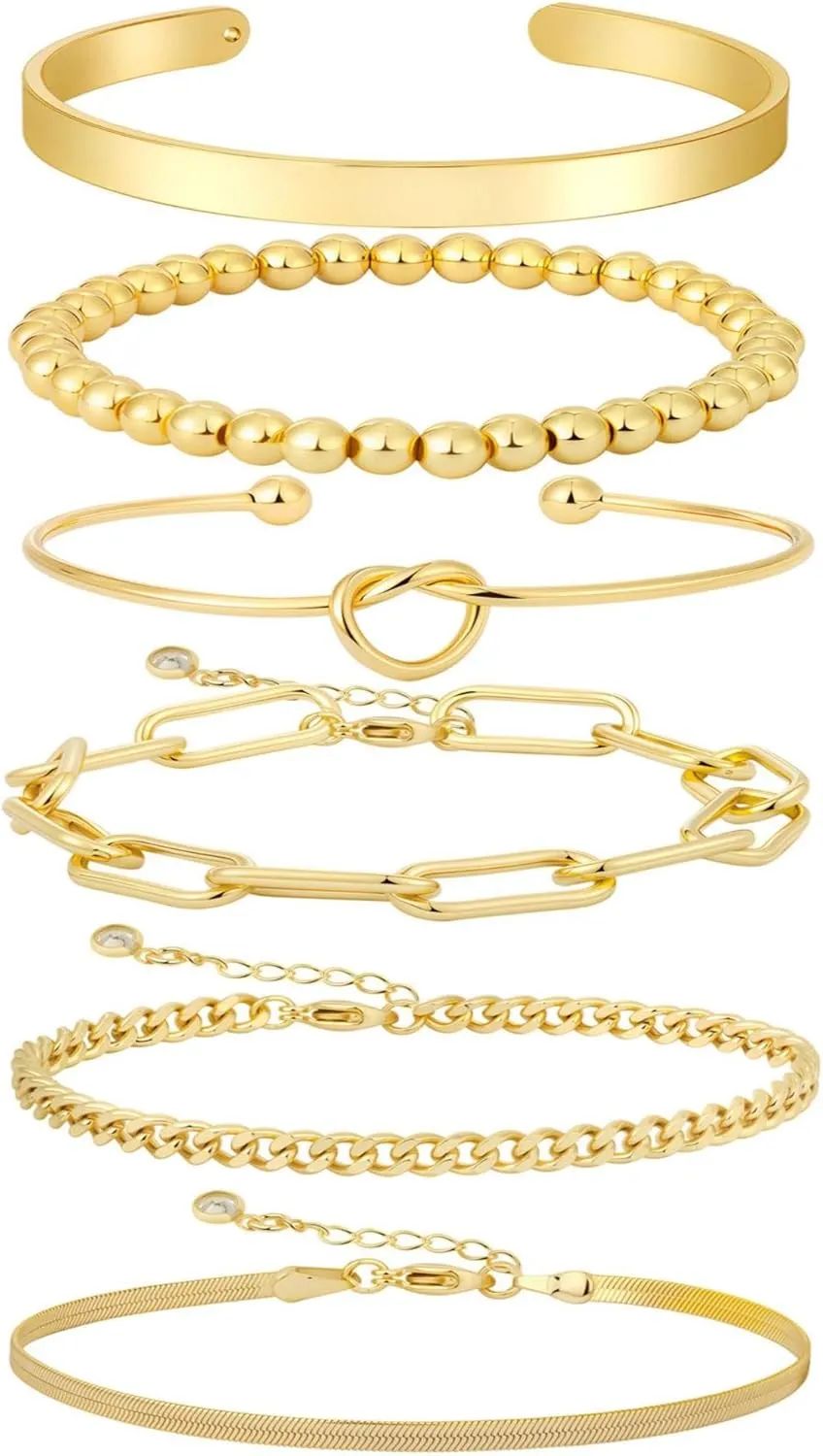 Gold Bracelets for women 14K Gold Bangle Bracelet Stack - Adjustable Waterproof Trendy Bracelets Gold Filled Stacks Bangles Link Chain Gold Bracelet Non Tarnish for Women Collection Jewelry Gifts