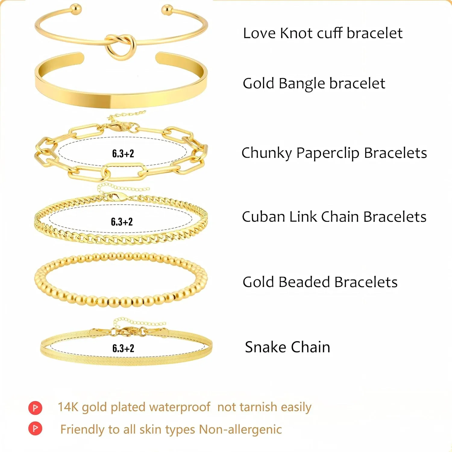 Gold Bracelets for women 14K Gold Bangle Bracelet Stack - Adjustable Waterproof Trendy Bracelets Gold Filled Stacks Bangles Link Chain Gold Bracelet Non Tarnish for Women Collection Jewelry Gifts