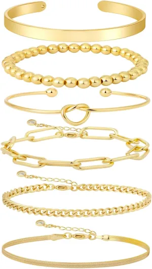 Gold Bracelets for women 14K Gold Bangle Bracelet Stack - Adjustable Waterproof Trendy Bracelets Gold Filled Stacks Bangles Link Chain Gold Bracelet Non Tarnish for Women Collection Jewelry Gifts