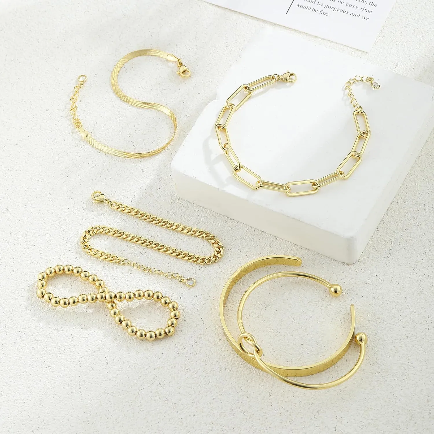Gold Bracelets for women 14K Gold Bangle Bracelet Stack - Adjustable Waterproof Trendy Bracelets Gold Filled Stacks Bangles Link Chain Gold Bracelet Non Tarnish for Women Collection Jewelry Gifts