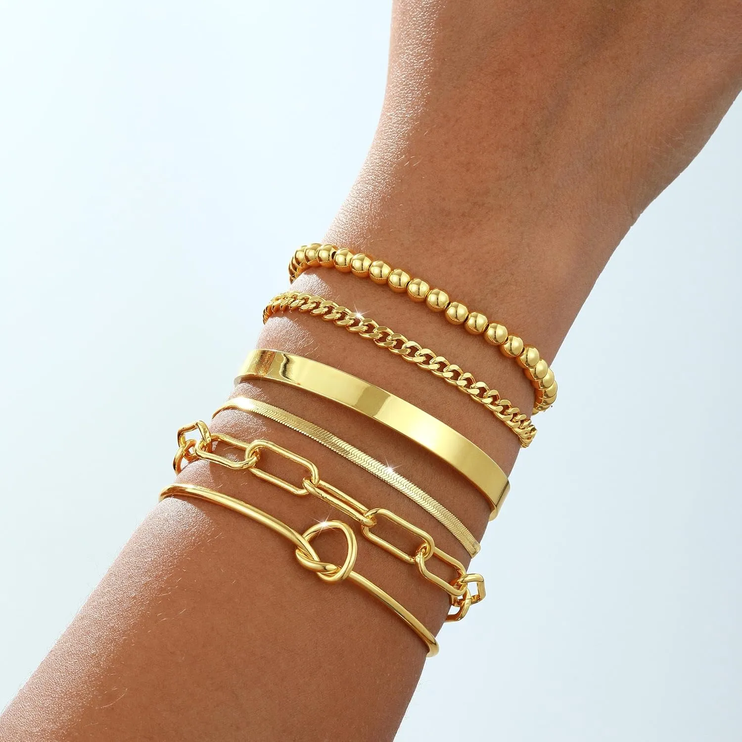 Gold Bracelets for women 14K Gold Bangle Bracelet Stack - Adjustable Waterproof Trendy Bracelets Gold Filled Stacks Bangles Link Chain Gold Bracelet Non Tarnish for Women Collection Jewelry Gifts