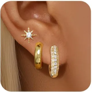 Gold Hoop Earrings for Women, Gold Earring Sets Stackable Earrings,CZ Hoop Earrings Set for Multiple Piercing Women Jewelry