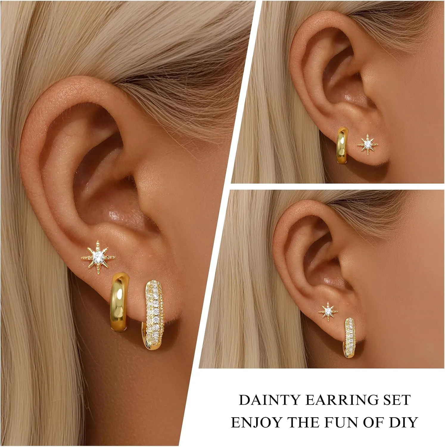 Gold Hoop Earrings for Women, Gold Earring Sets Stackable Earrings,CZ Hoop Earrings Set for Multiple Piercing Women Jewelry