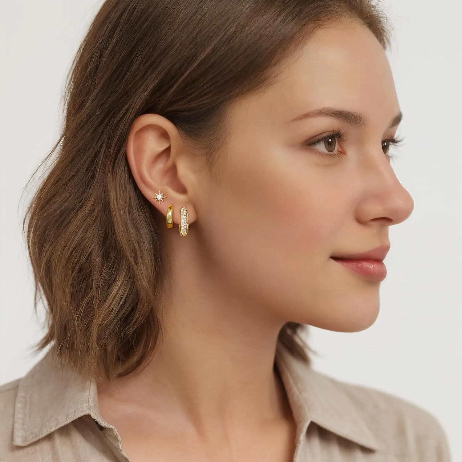 Gold Hoop Earrings for Women, Gold Earring Sets Stackable Earrings,CZ Hoop Earrings Set for Multiple Piercing Women Jewelry