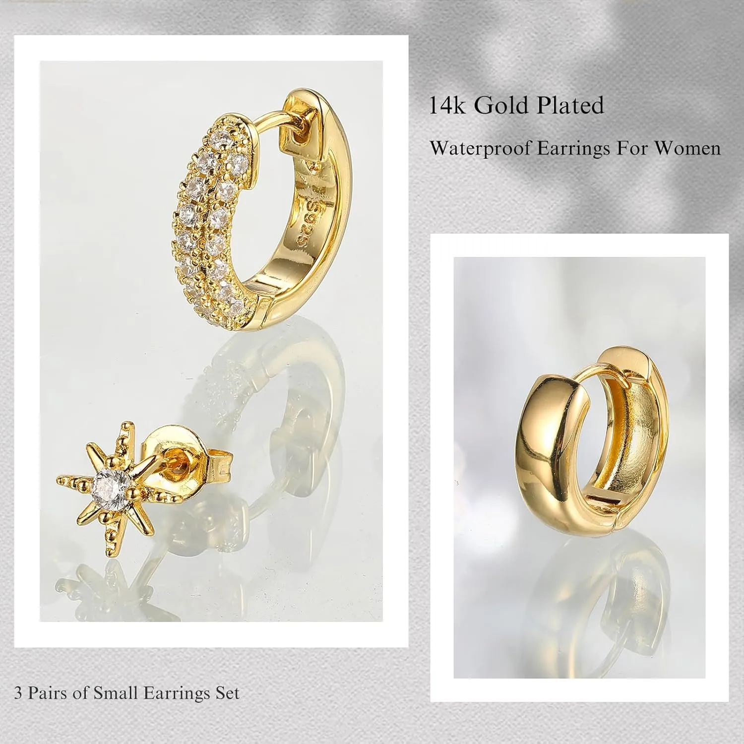 Gold Hoop Earrings for Women, Gold Earring Sets Stackable Earrings,CZ Hoop Earrings Set for Multiple Piercing Women Jewelry