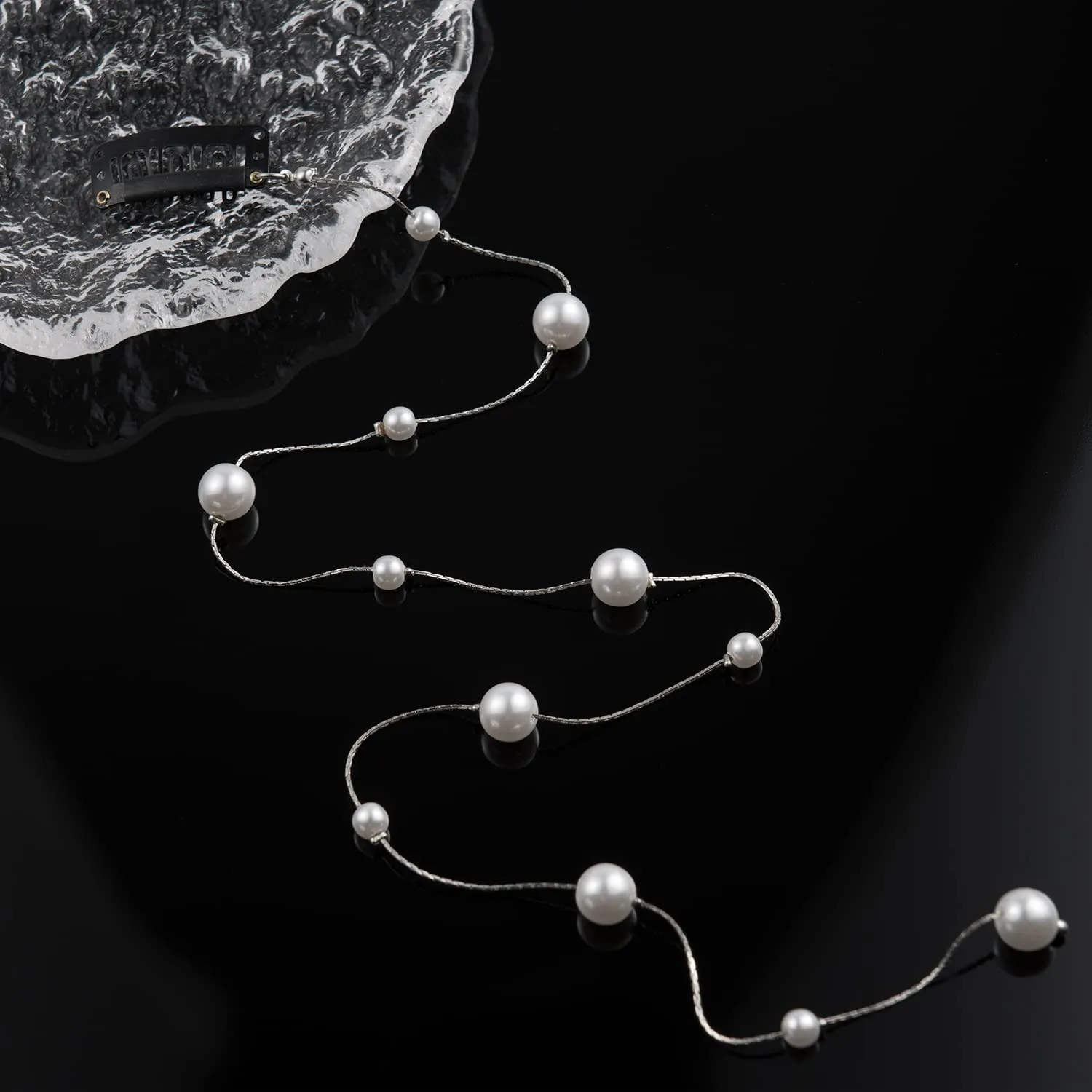 Hair Chain, Pearl Headwear, Women's Wedding Hair Band with Little Clip, Hair Accessories for Women, Suitable for Weddings, Banquets, Birthday Parties