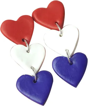 Hamdmade Ceramic Clay Hollow Love Heart Drop Dangle Earring for Women Lightweight American Flag Statement Peach Heart Earring Independence Day Patriotic Jewelry