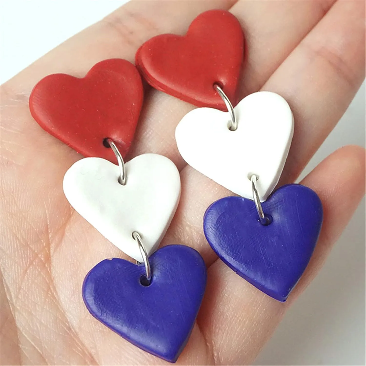 Hamdmade Ceramic Clay Hollow Love Heart Drop Dangle Earring for Women Lightweight American Flag Statement Peach Heart Earring Independence Day Patriotic Jewelry