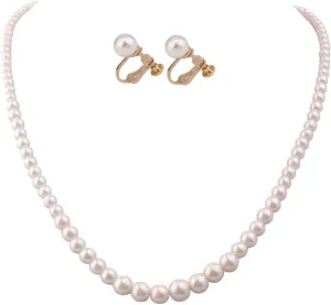 Handmade Faux Pearl Necklace and Clip on Earrings Jewelry Sets for Women Bib Choker Collar Necklace